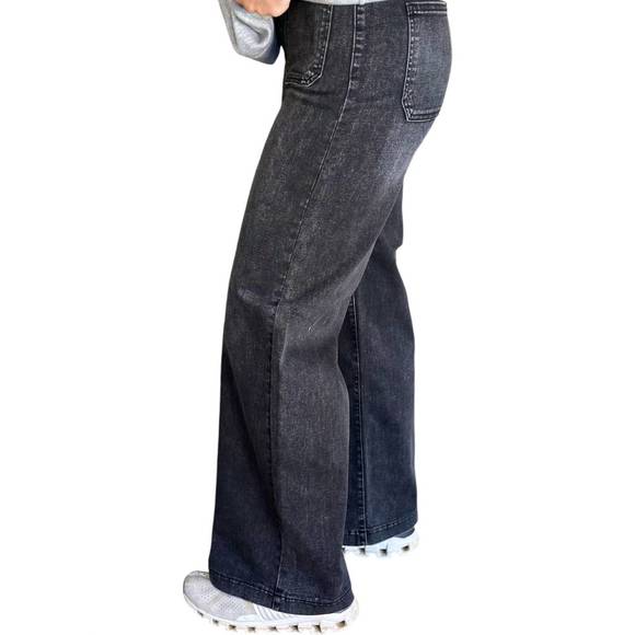 NEW JUST BLACK DENIM mini patch pocket flare jeans in black - Picture 3 of 4